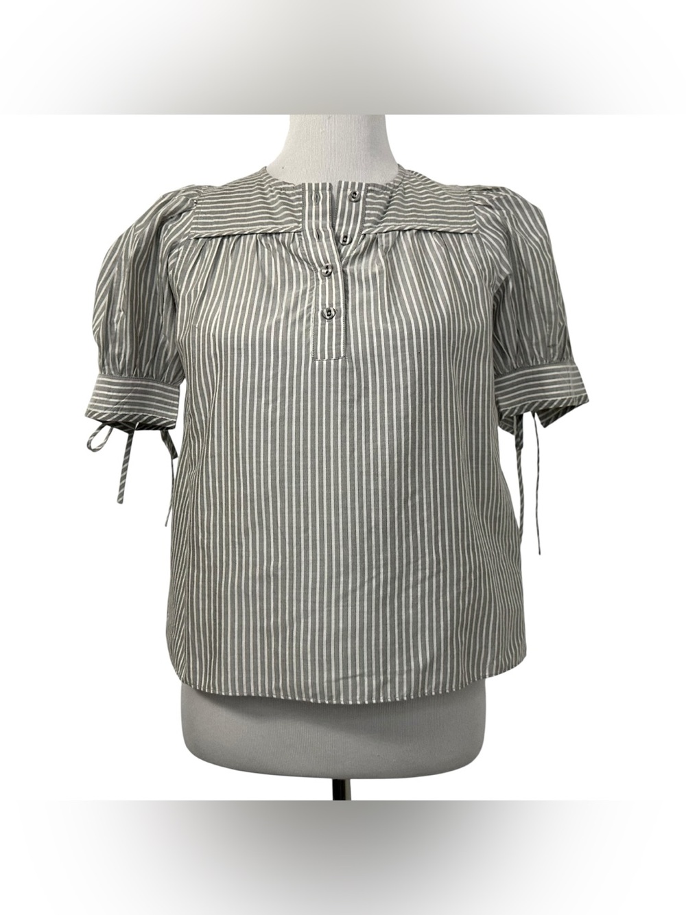 Ulla Johnson Womens Cotton Silk Striped Top Sz 00 Gray White Short Sleeve